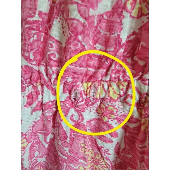 Lilly Pulitzer L Kori Dress Sun Dress  Pink Yellow Fish Sealife Pockets *Defect* - Picture 7 of 7